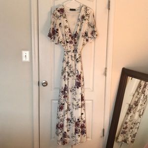 White floral wrap dress
